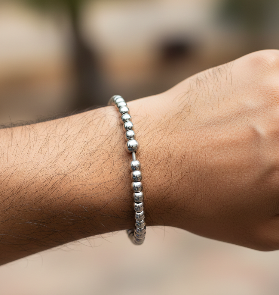 Simran Beads Stainless Steel Kada with 27 beads for men by The Amritsar Store, Punjabi Sikh kara bracelet in polished steel