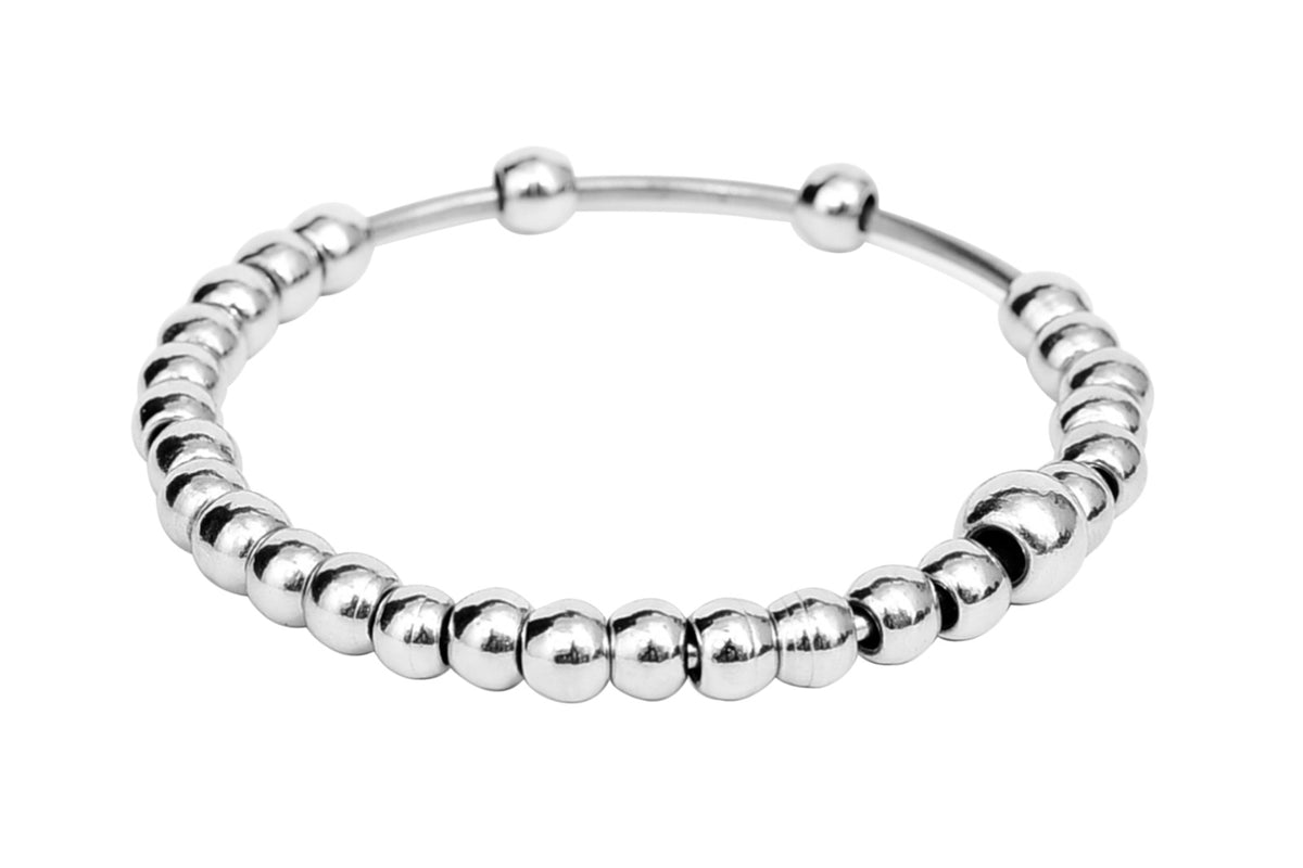 Simran Beads Stainless Steel Kada with 27 beads for men by The Amritsar Store, Punjabi Sikh kara bracelet in polished steel