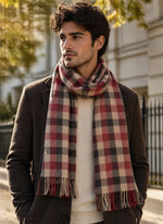 "Classic Red and Beige Checkered Scarf, Soft Winter Wrap for Men and Women by The Amritsar Store"