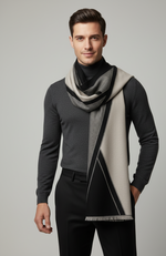 "Elegant Two-Tone Reversible Scarf with Graphic V Pattern, Unisex Winter Accessory by The Amritsar Store"