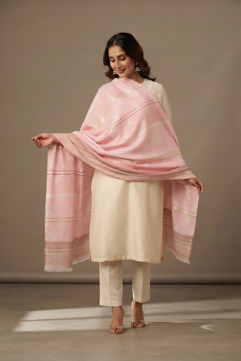 Women's classic Kashmiri self-wool shawl, soft and warm with elegant traditional craftsmanship by The Amritsar Store.