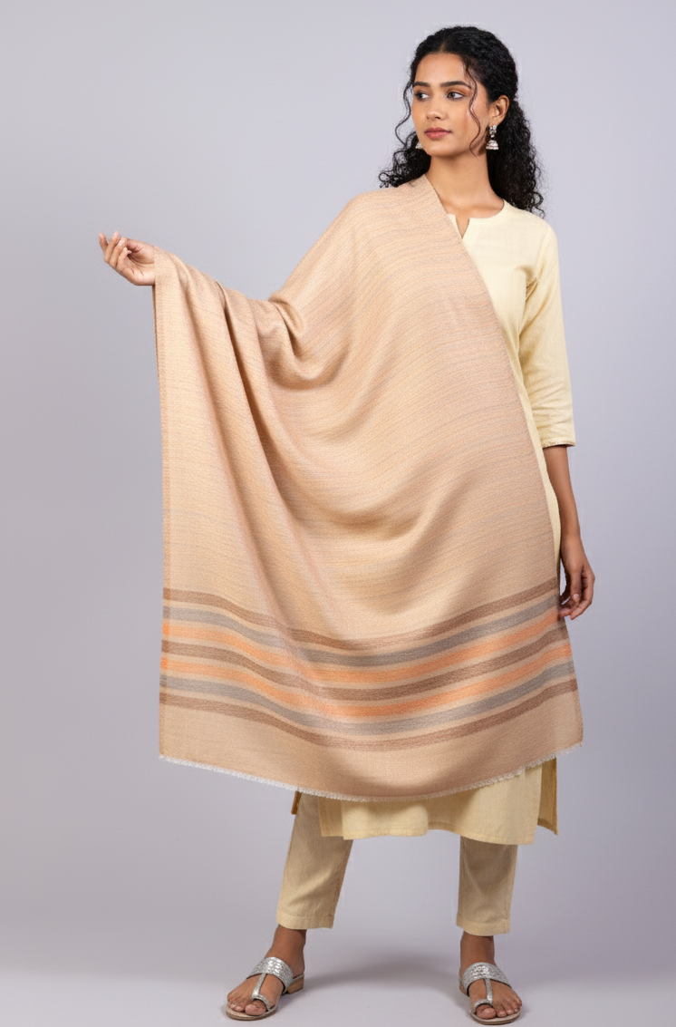 The Amritsar Store women’s elegant reversible shawl in taupe with subtle striped design
