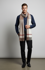 The Amritsar Store Classic Taupe & Ivory Check Wool Scarf – Soft Warm Winter Scarf for Women”