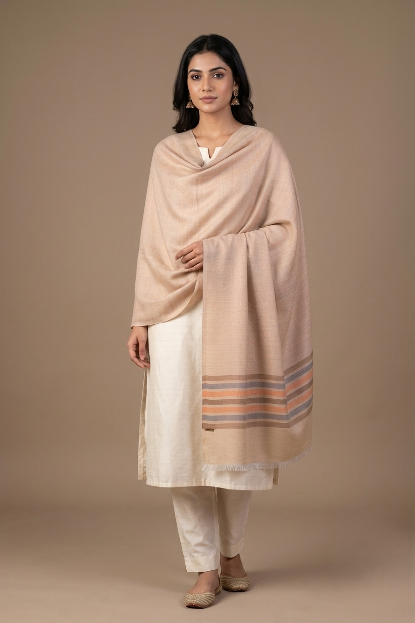 Shawl for Women – Elegant Reversible Taupe Stripe Shawl | The Amritsar Store