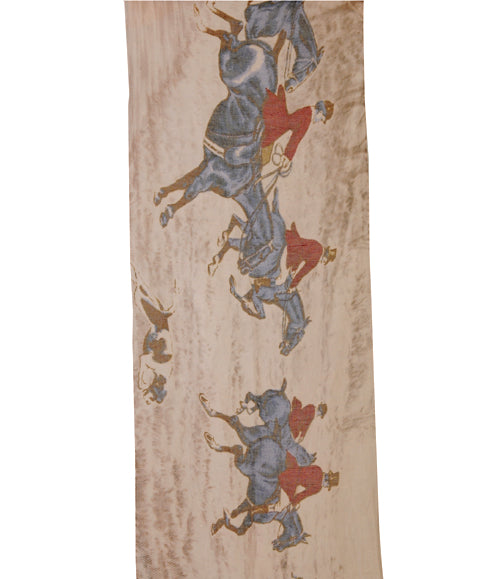 The Amritsar Store Vintage Horse Polo Print Scarf in soft beige and blue wool blend wrap with classic equestrian design, lightweight and warm for winter wear.