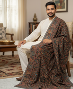 Men’s black Kani Jaal shawl with multicolor paisley and floral weave by The Amritsar Store