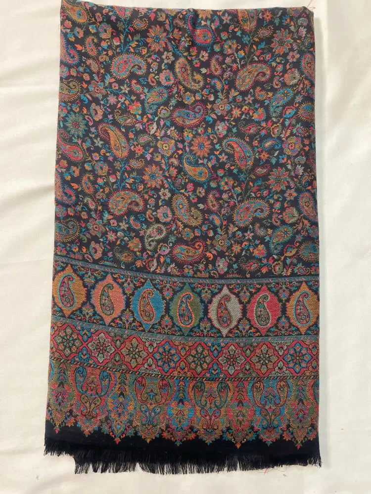 "The Amritsar Store Black Kashmiri Jaal Shawl with Intricate Multicolor Floral and Paisley Design"