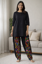 Black kora cotton salwar with multicolor Phulkari embroidery by The Amritsar Store