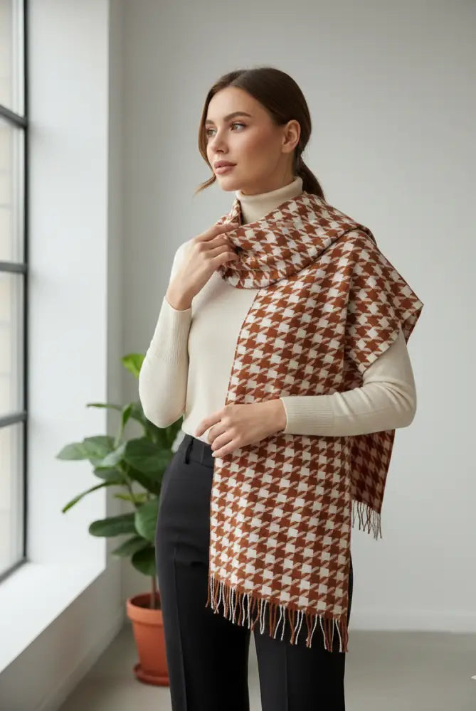 The Amritsar Store Brown & White Patterned Scarf scarf
