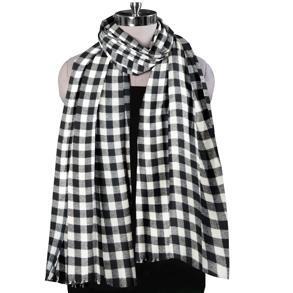 The Amritsar Store Classic Black & White Check Wool Scarf Women Scarf