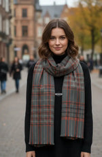 The Amritsar Store Classic Green, Rust & Beige Check Wool Scarf with soft woven checks and fringed edges