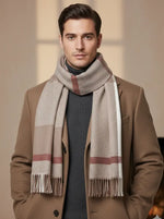 The Amritsar Store Classic Taupe & Ivory Check Wool Scarf – Soft Warm Winter Scarf for Women”