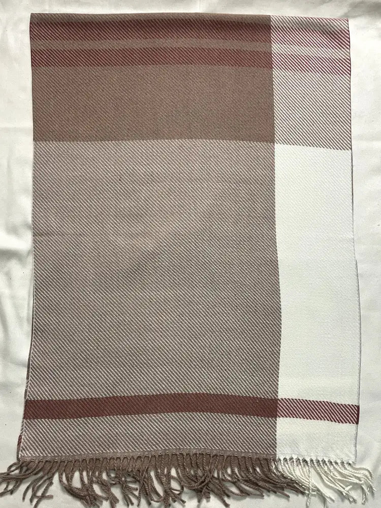 The Amritsar Store Classic Taupe & Ivory Check Wool Scarf – Soft Warm Winter Scarf for Women”