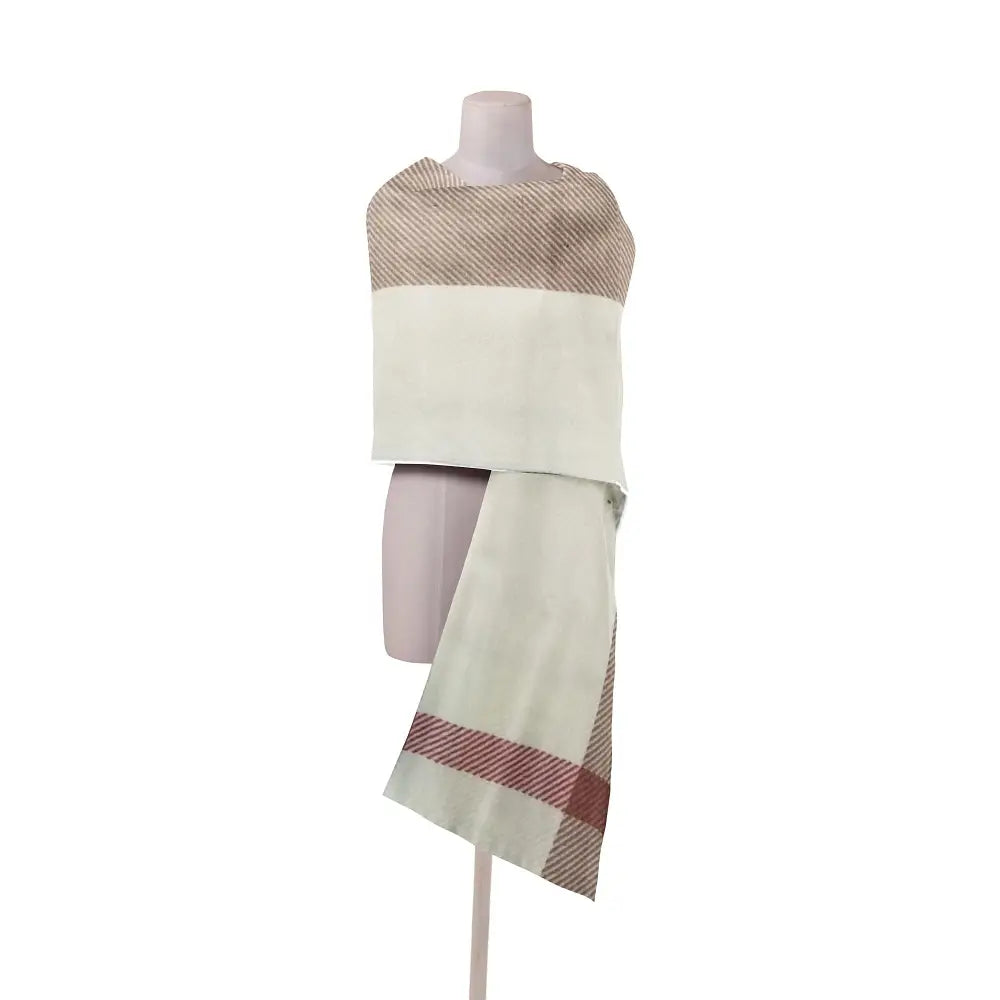 The Amritsar Store Classic Taupe & Ivory Check Wool Scarf Scarf