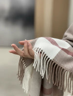 The Amritsar Store Classic Taupe & Ivory Check Wool Scarf – Soft Warm Winter Scarf for Women”