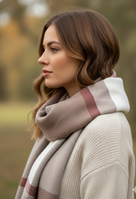 The Amritsar Store Classic Taupe & Ivory Check Wool Scarf – Soft Warm Winter Scarf for Women”