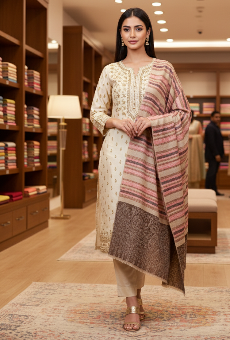 The Amritsar Store Elegant Kashmiri Women’s Shawl in Classic Toosh – Soft Warm Traditional Wool Wrap