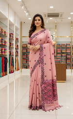 The Amritsar Store Phulkari Saree – Hand Embroidered Traditional Design on Elegant Pink Fabric
