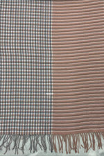 The Amritsar Store elegant reversible wool scarf featuring grey plaid design with soft pink woven accents