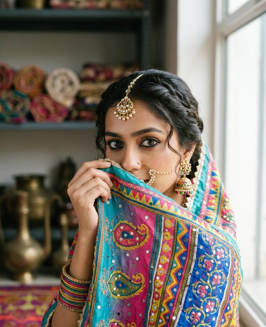 The Amritsar Store embellished dupatta with mirror and stone work detailing, traditional ethnic designer dupatta for women