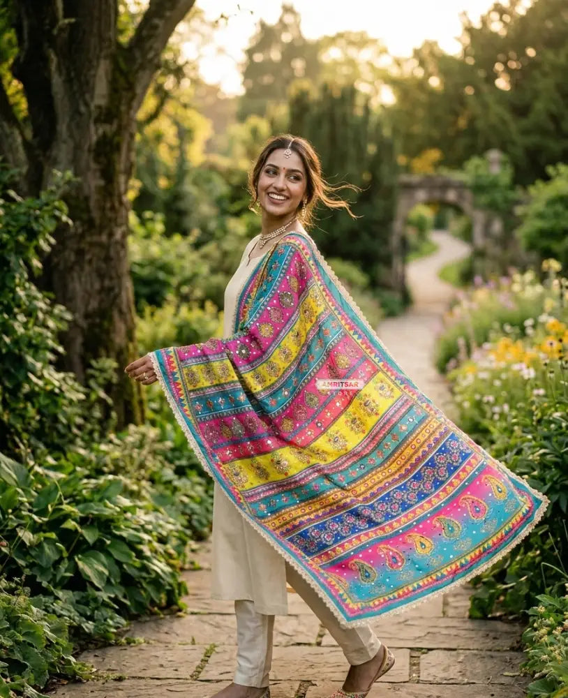 The Amritsar Store embellished dupatta with mirror and stone work detailing, traditional ethnic designer dupatta for women