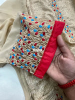 The Amritsar Store georgette kurti featuring elegant red and blue floral borders, lightweight ethnic wear for women, perfect for festive and casual occasions