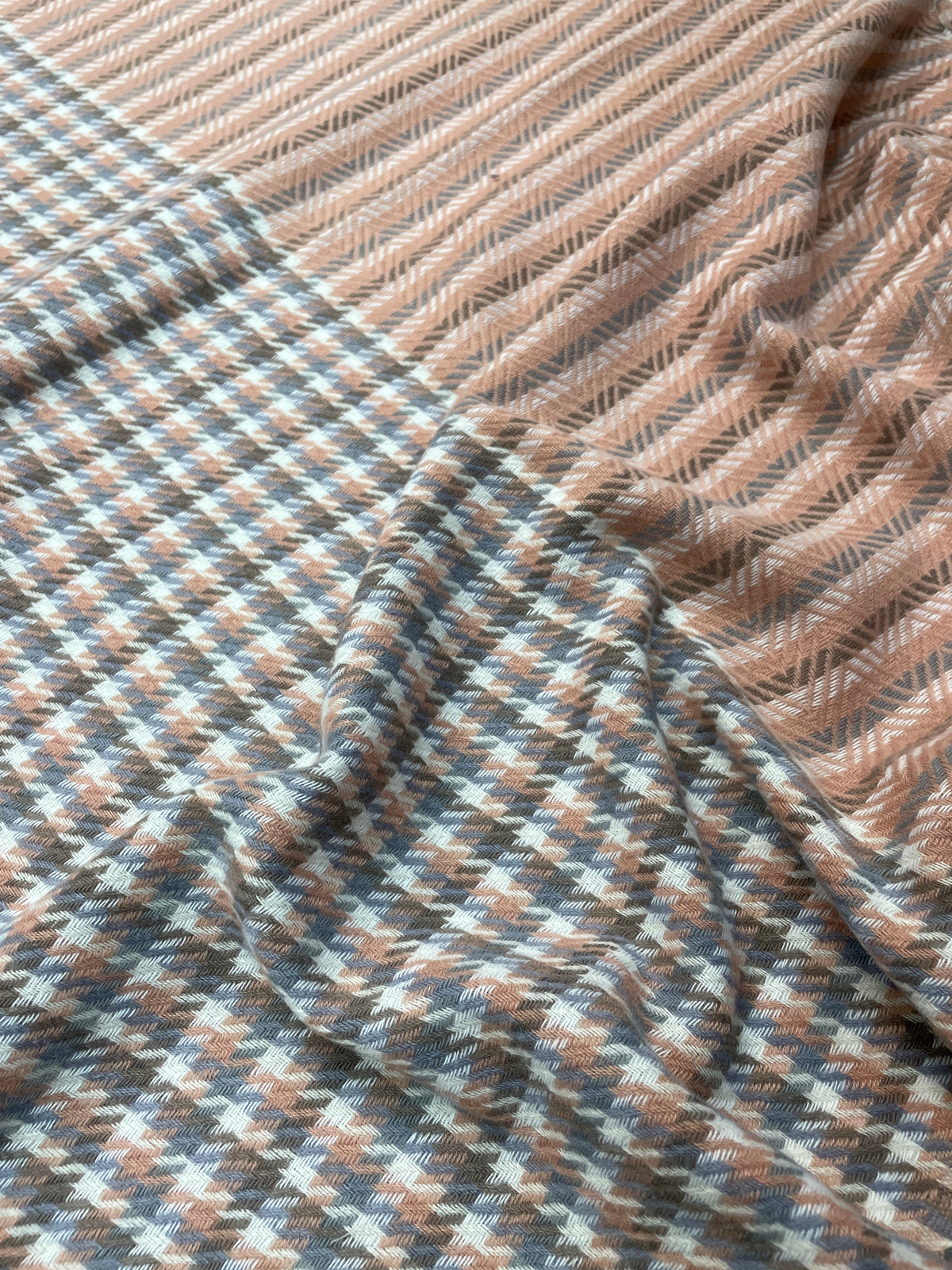 The Amritsar Store elegant reversible wool scarf featuring grey plaid design with soft pink woven accents