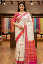 The Amritsar Store Phulkari Saree – Hand Embroidered Traditional Design in Elegant Off-White Color