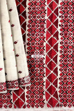 The Amritsar Store Phulkari Saree – Hand Embroidered Off-White Fabric with Red and Maroon Accents