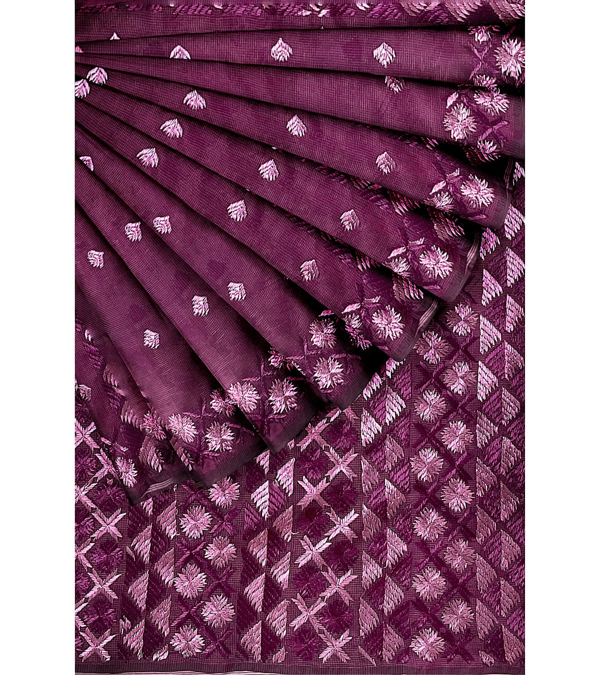 The Amritsar Store Phulkari Saree – Hand Embroidered Traditional Design on Rich Purple Fabric