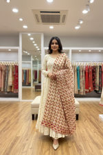 The Amritsar Store Beige Blossom Heritage Stole – Elegant Traditional Design for Women