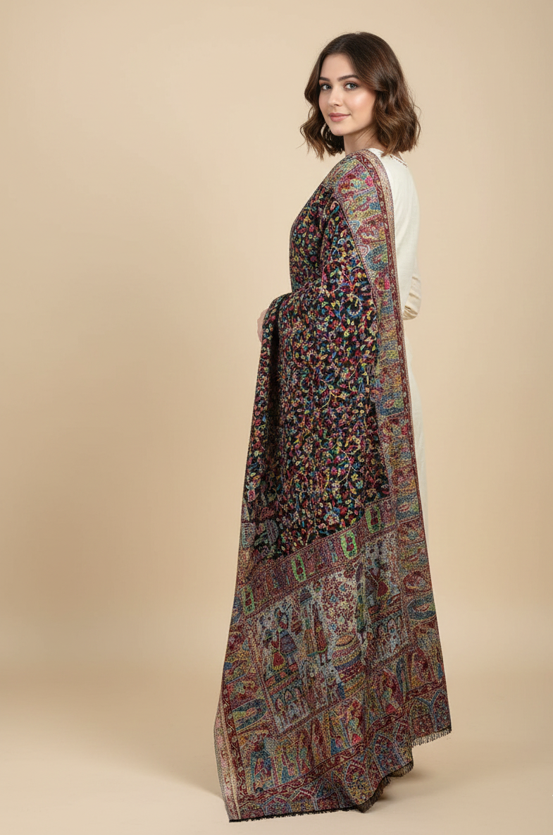 “The Amritsar Store Heritage Kani Stole – Vibrant Mughal-Inspired Story Weave (Women)”