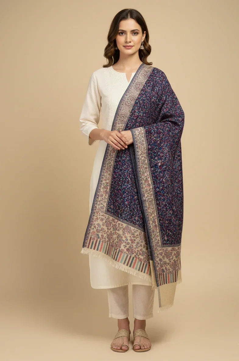 Women's Kashmiri Shawl – Floral Jaal Weave Designer Wrap | The Amritsar Store - The Amritsar Store