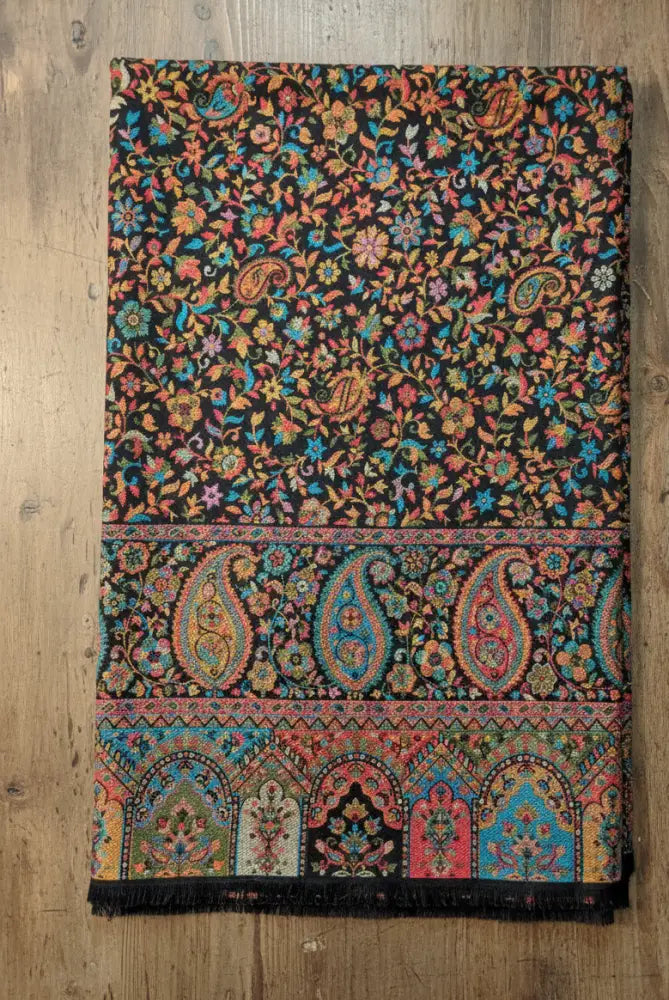 Men’s black Kani Jaal shawl with multicolor paisley and floral weave by The Amritsar Store