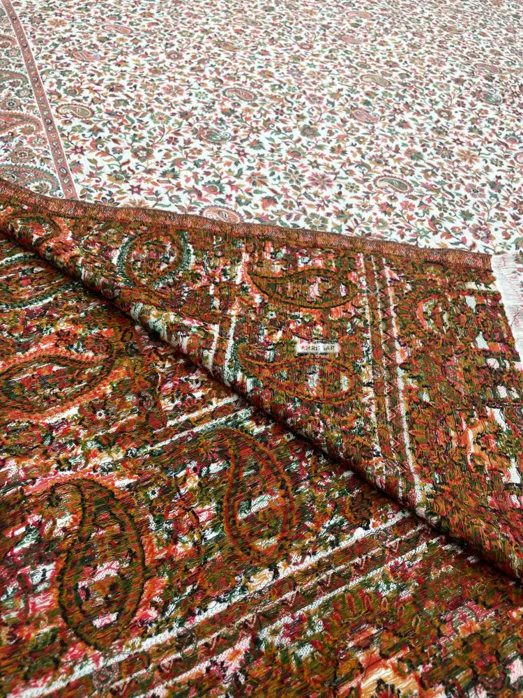 The Amritsar Store Men’s Cream Kani Jaal Shawl with multicolor paisley and floral woven pattern, traditional Kashmiri style elegant winter wrap for men