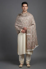 The Amritsar Store Men’s Cream Kani Jaal Shawl with multicolor paisley and floral woven pattern, traditional Kashmiri style elegant winter wrap for men