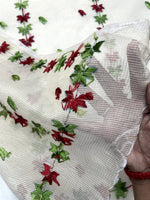 Hand embroidered off white Kota Doria phulkari dupatta for women featuring delicate floral embroidery, lightweight ethnic wrap for traditional and festive wear.