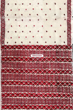The Amritsar Store Phulkari Saree – Hand Embroidered Off-White Fabric with Red and Maroon Accents