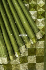 The Amritsar Store Phulkari Saree – Hand Embroidered Traditional Design in Olive Green Colo