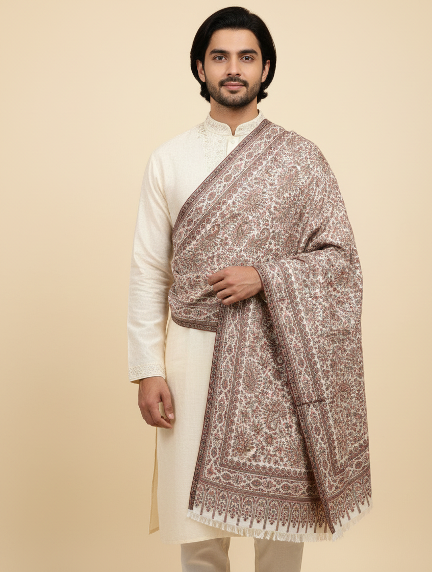 "The Amritsar Store Men's Fine Wool Kani Shawl with Intricate Paisley Pattern – Soft and Luxurious Winter Wear"