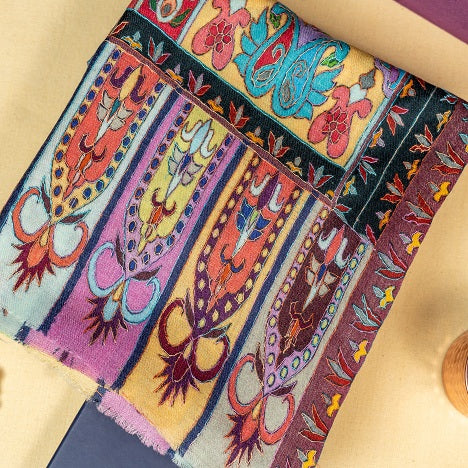 The Amritsar Store Pashmina Kalamkari Shawl – Hand Embroidered Multicolor Kashmiri Wool Shawl for Women
