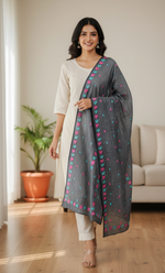 The Amritsar Store Phulkari Dupatta – Hand Embroidered Traditional Design in Navy Blue