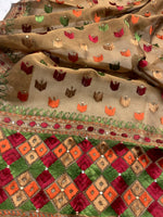Hand embroidered Phulkari dupatta for women with traditional Punjabi embroidery by