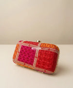 The Amritsar Store handmade red clutch bag with green floral embroidery, traditional ethnic handcrafted evening purse for women