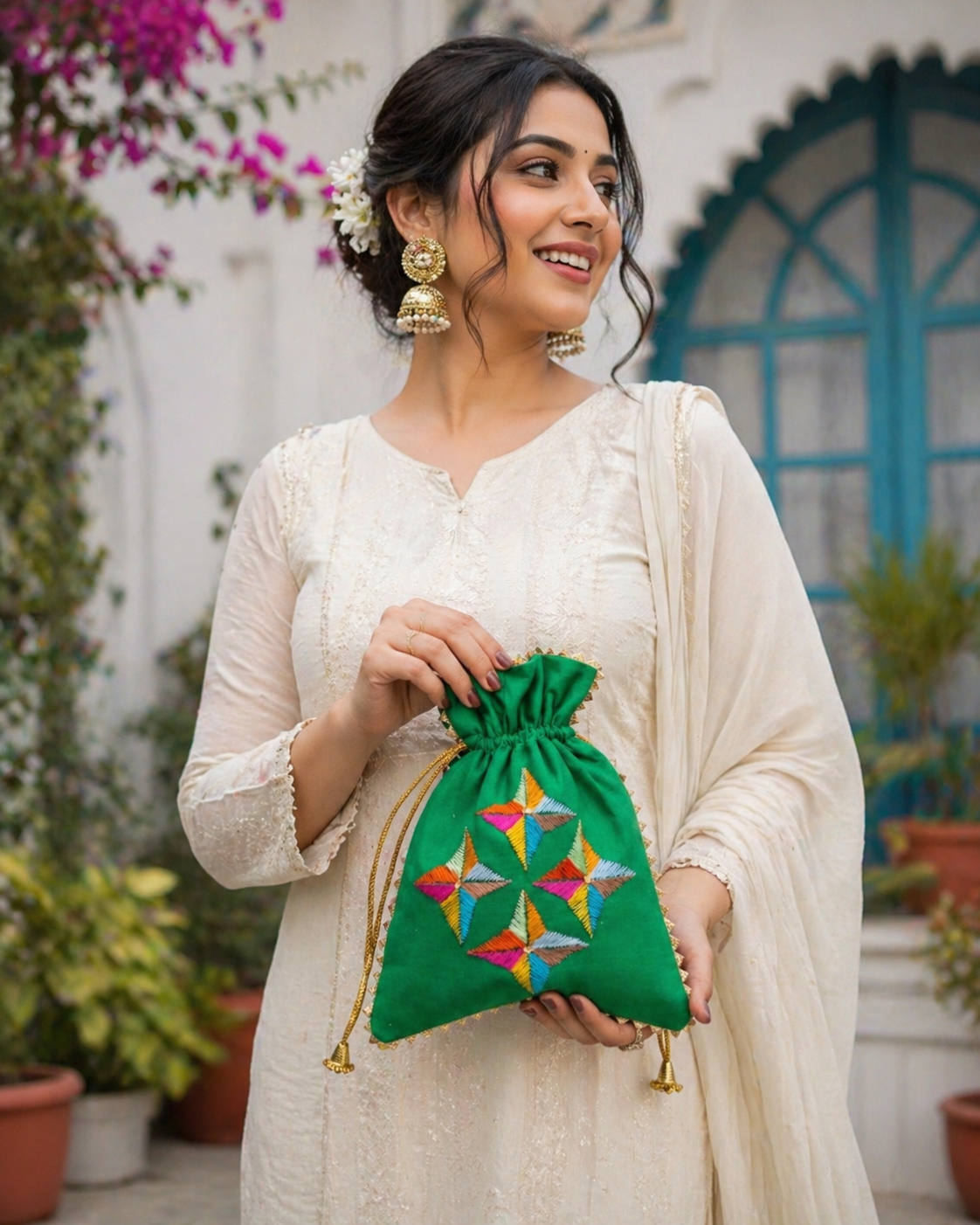 The Amritsar Store Phulkari Embroidered Potli Bag for Women