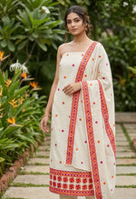 Phulkari Geometric Floral Embroidered Unstitched Suit Set with Dupatta by The Amritsar Store, traditional Punjabi embroidered dress material for women