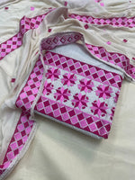 The Amritsar Store,Phulkari Geometric Floral Embroidered Unstitched Suit Set With Dupatta Phulkari