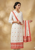 Phulkari Geometric Floral Embroidered Unstitched Suit Set with Dupatta by The Amritsar Store, traditional Punjabi embroidered dress material for women