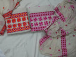 Phulkari Geometric Floral Embroidered Unstitched Suit Set with Dupatta by The Amritsar Store, traditional Punjabi embroidered dress material for women