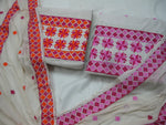 Phulkari Geometric Floral Embroidered Unstitched Suit Set with Dupatta by The Amritsar Store, traditional Punjabi embroidered dress material for women